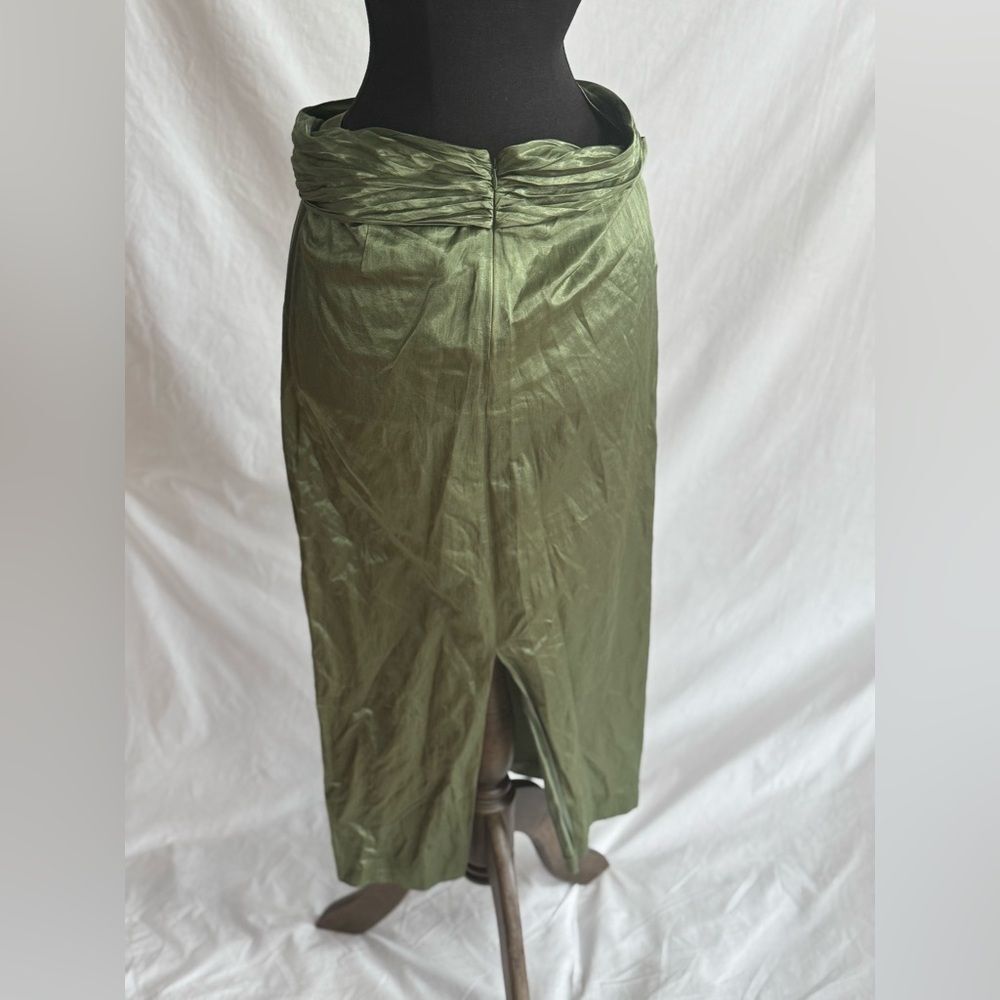 Vince Women’s Sz 10 Metallic Twist Front Cotton Blend Skirt Green - Picture 5 of 9